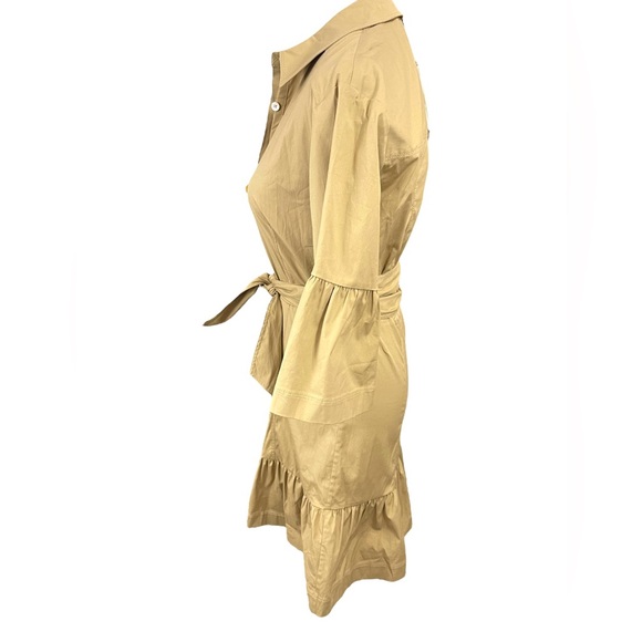 NWT VERONICA BEARD Luriane Poplin Tie Waist Khaki Flounce Sleeve Cotton Dress - Picture 8 of 14